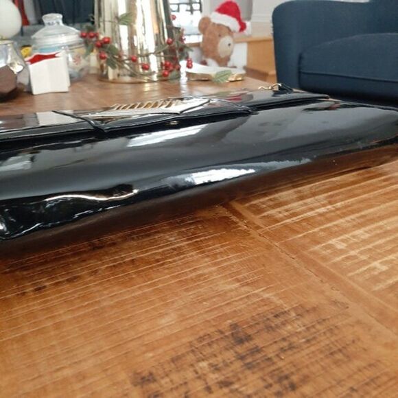 Extra Large Clutch with strap, Black patent leather bag, computer carry case - Picture 6 of 8